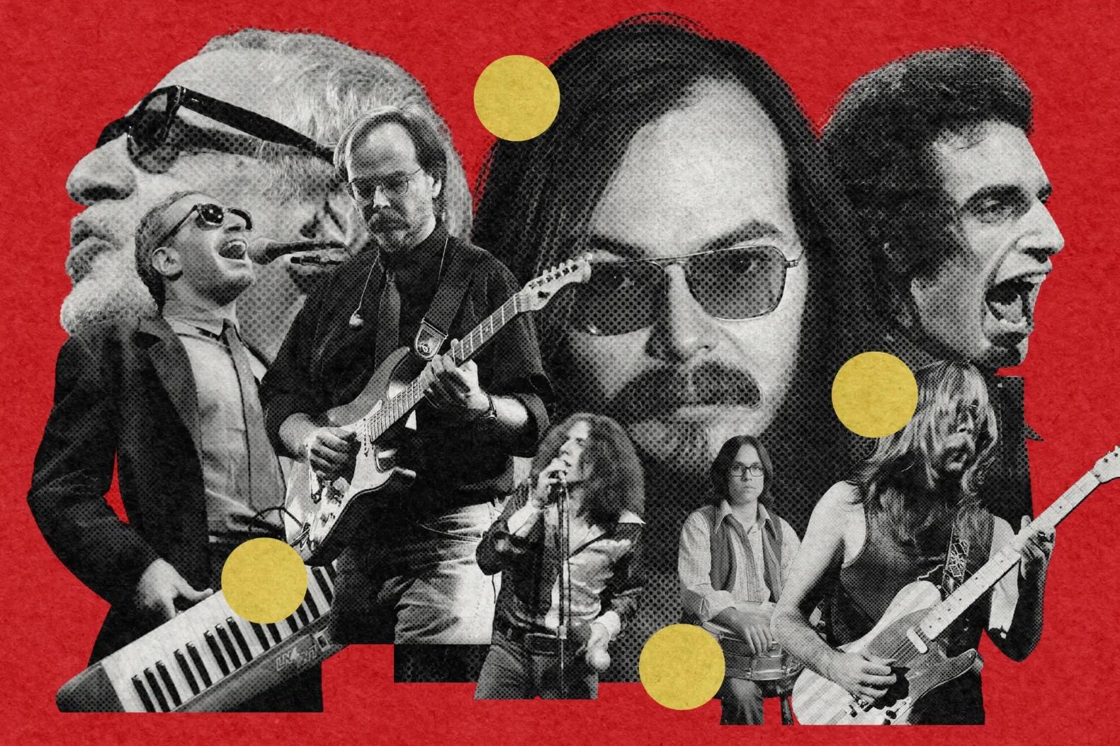 A collage of Steely Dan performing